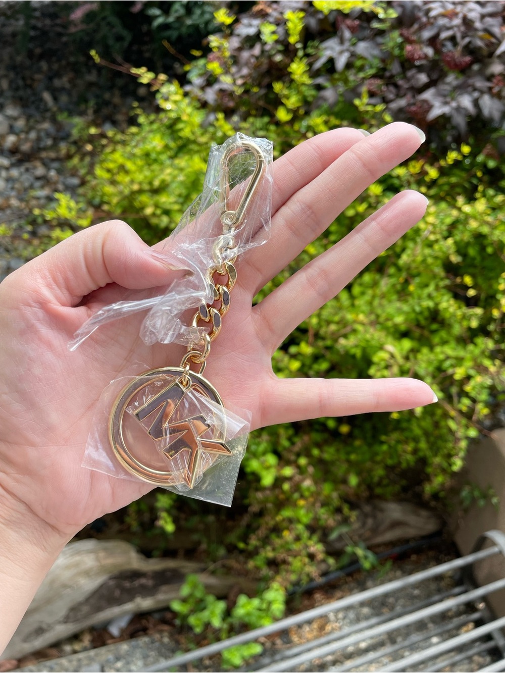 Michael Kors Gold MK Charm Keyring with Chain and Clasp
